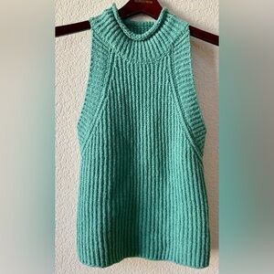 Anthropologie Sleeveless Chunky Knit Mock Turtleneck Sweater Top SZ SEAFOAM GREE